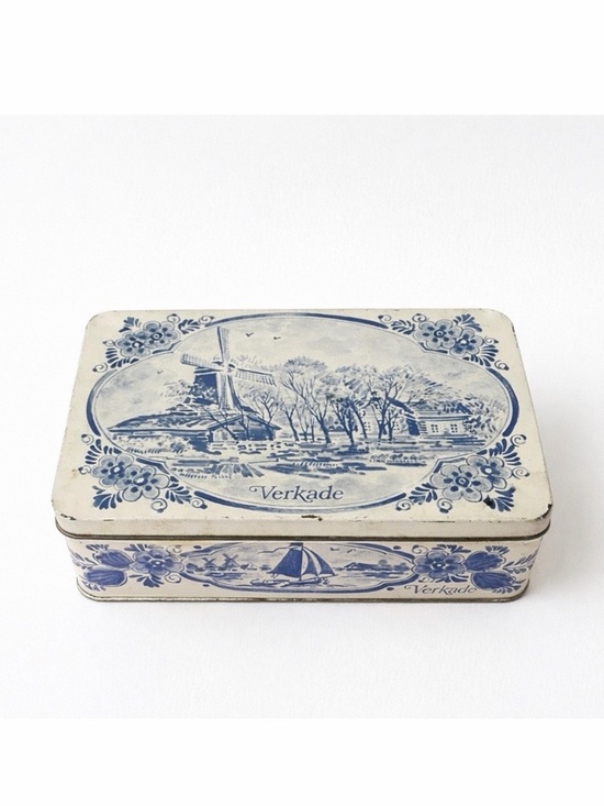 Vintage Other - Vintage Verkade Holland Blue & White Windmill Biscuit Tin Metal Box
